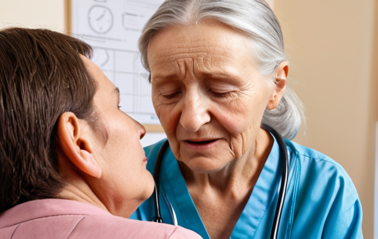 **Image:** A dementia caretaker actively listening to a patient with empathy. Focus on the non-verbal cues of both the caretaker (gentle expression, attentive posture) and the patient (signs of relief, feeling understood).